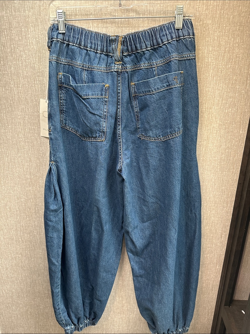 Pilcro Women's Blue Boyfriend Denim Jeans with Elastic Hem - Picture 2 of 4